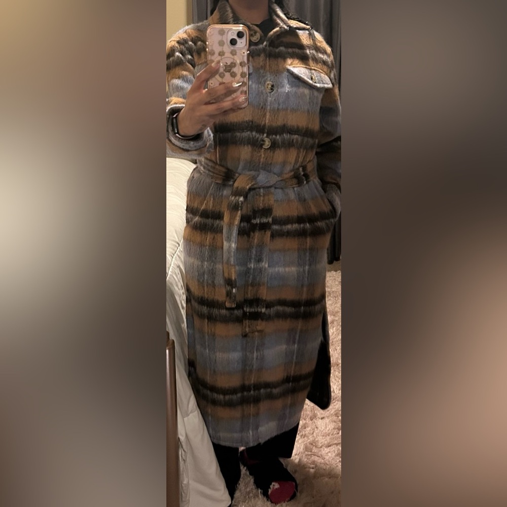 Express Wool-Blend Long Plaid Shacket-Size Small NWT💙 - Picture 6 of 6